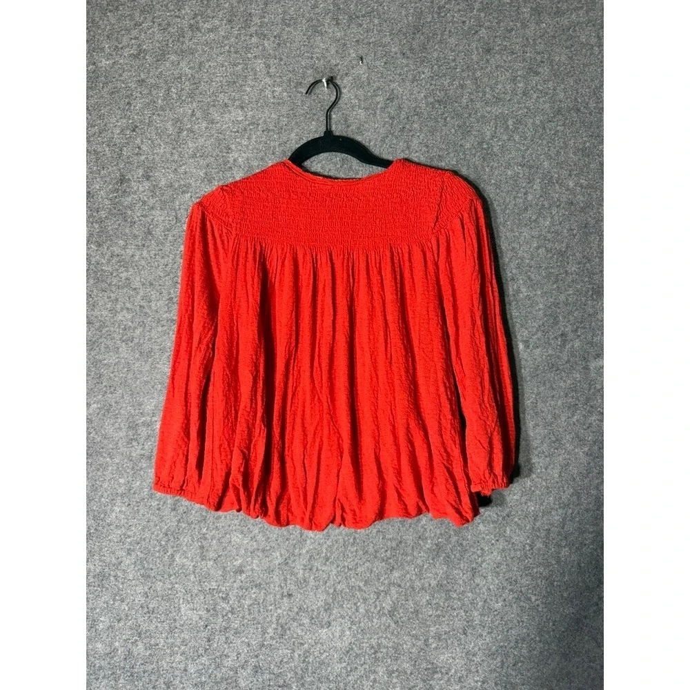 Free People Embroidered Peasant Blouse Smocked Back‎ 3/4 Sleeve Small OB1021798